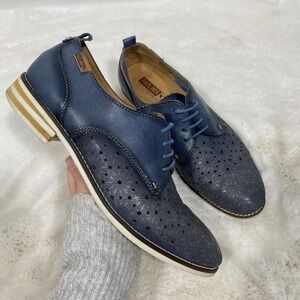 Pikolinos Blue Ocean Leather Perforated Wingtip Oxford Derby Shoes Womens 39/8.5